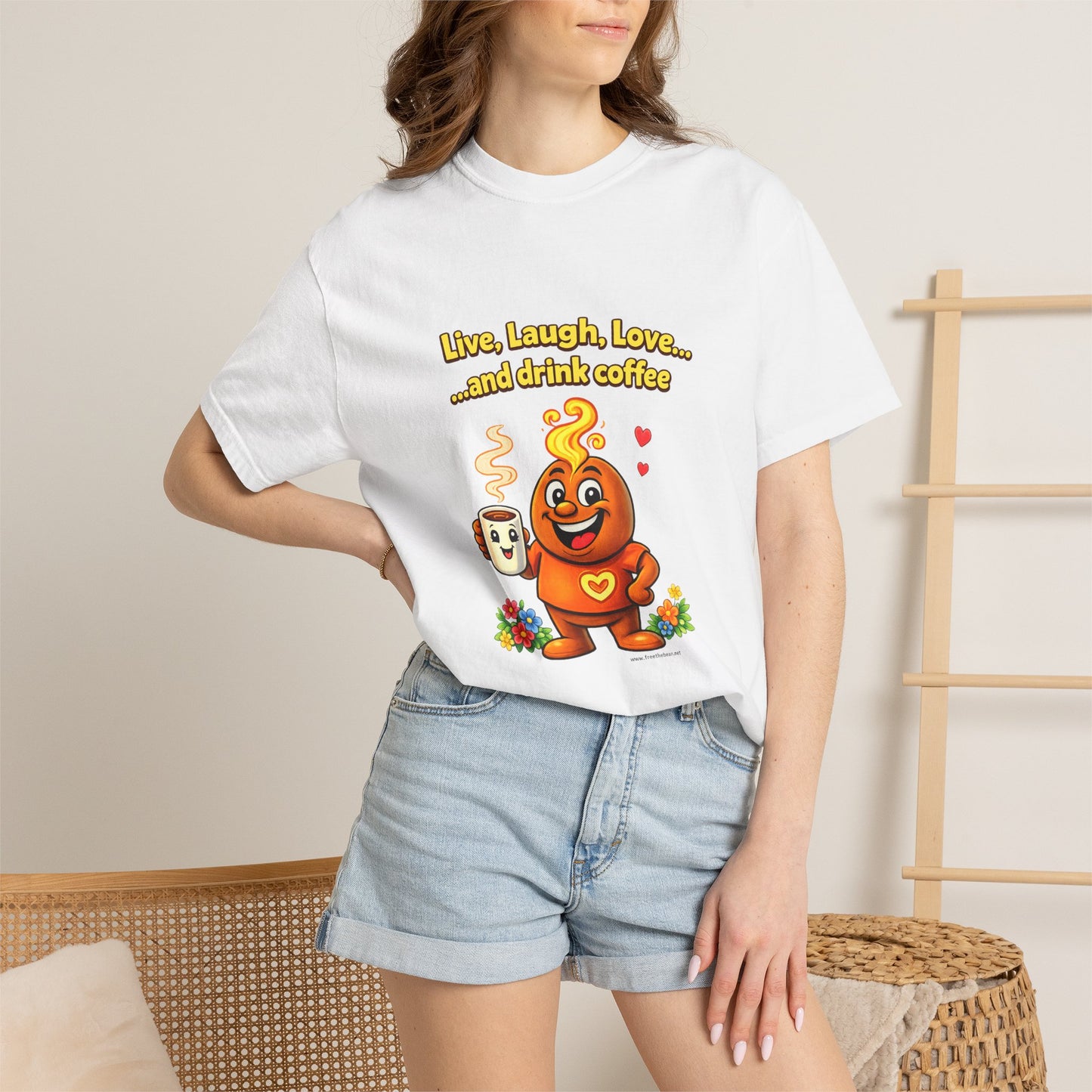 Live, Laugh, Love... and drink coffee — Comfort Colors Tee
