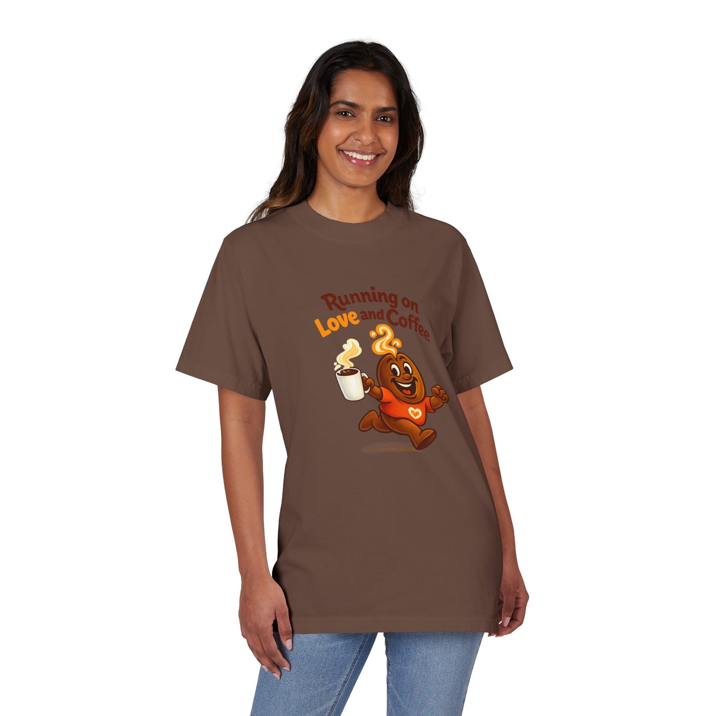 Free The Bean Running On Love & Coffee Unisex Drop-Shoulder Tee