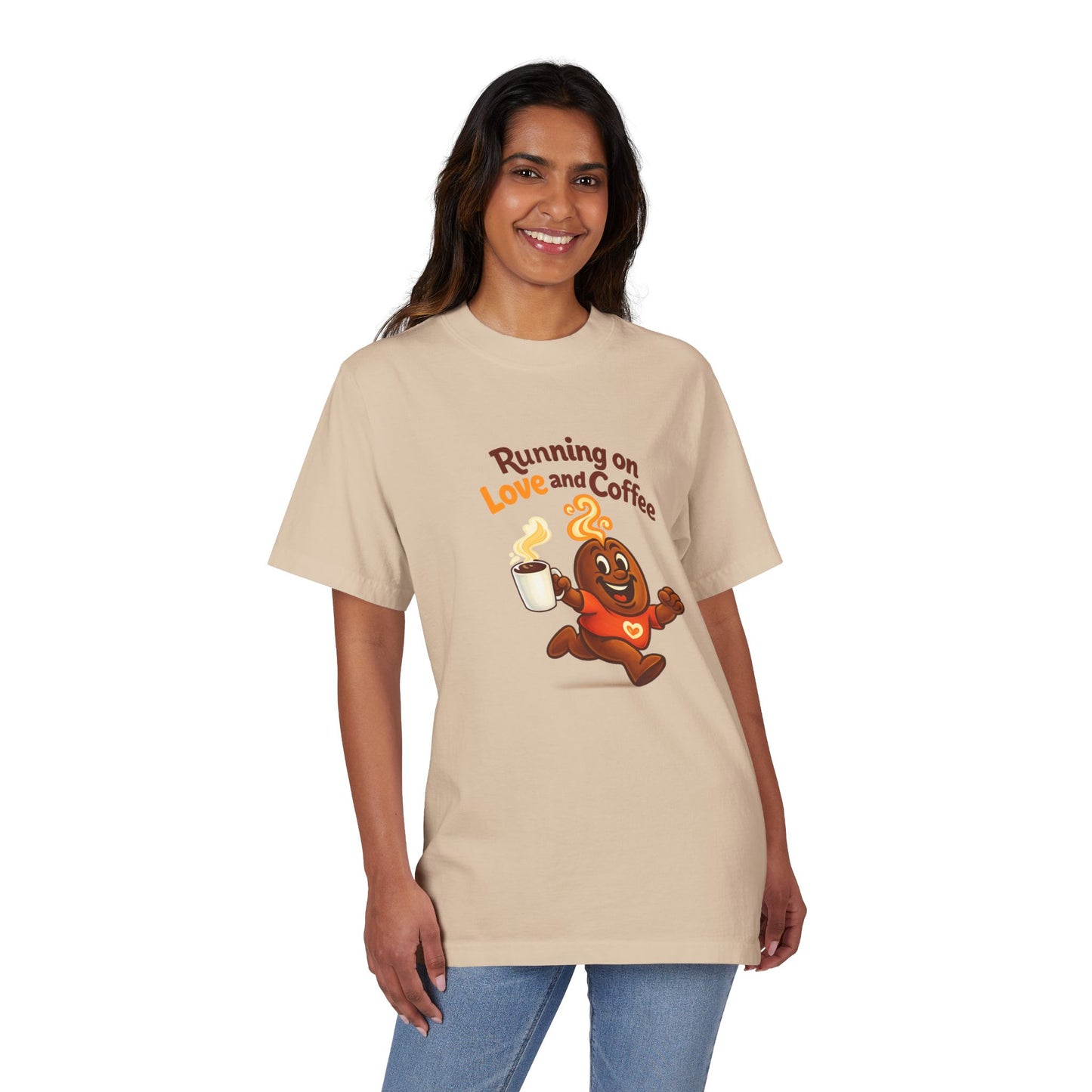 Free The Bean Running On Love & Coffee Unisex Drop-Shoulder Tee